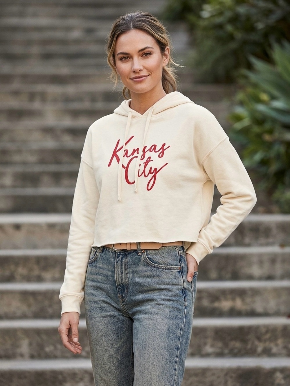 Cotton Blend “Kansas City” Cream Hoodie